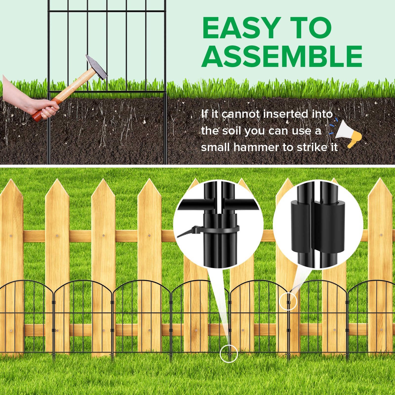 Installed garden fence panels define flower bed boundary