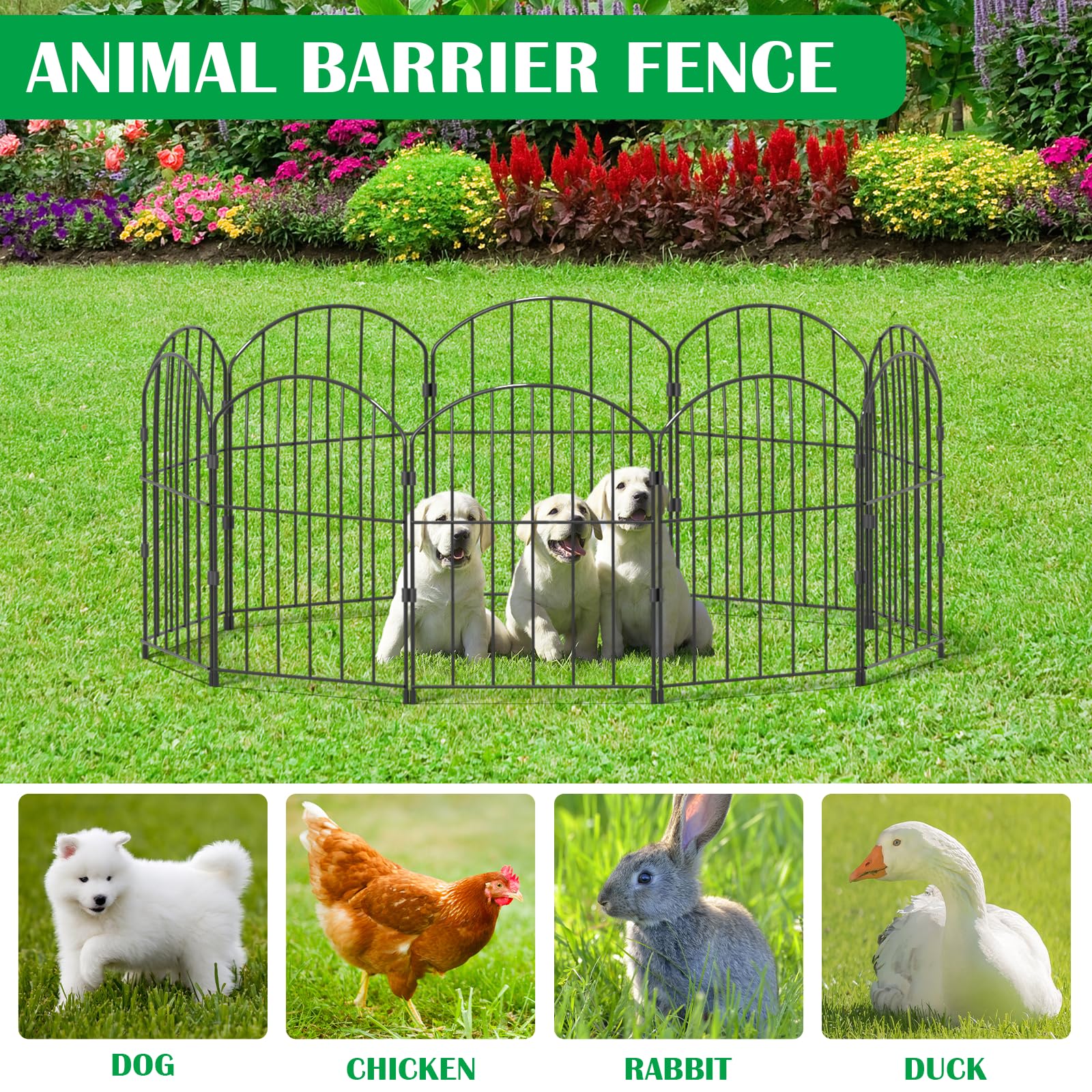 VANCASTLE black ornamental fence enhances yard, patio, and lawn aesthetics