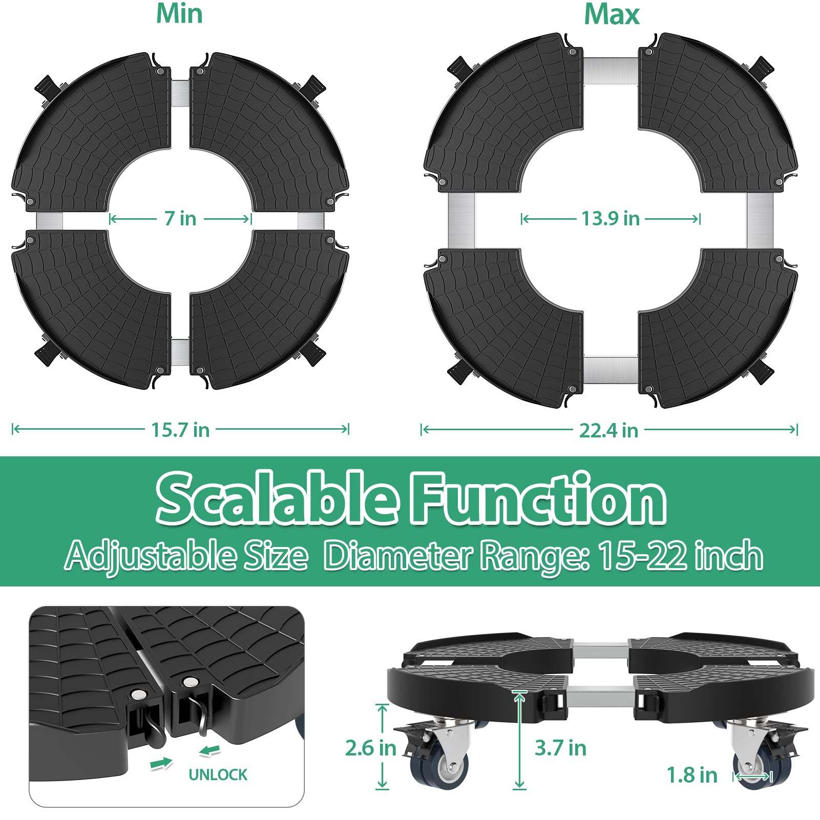 VANCASTLE plant caddy tube-adjustable 15-22 inches adapts to different pots.