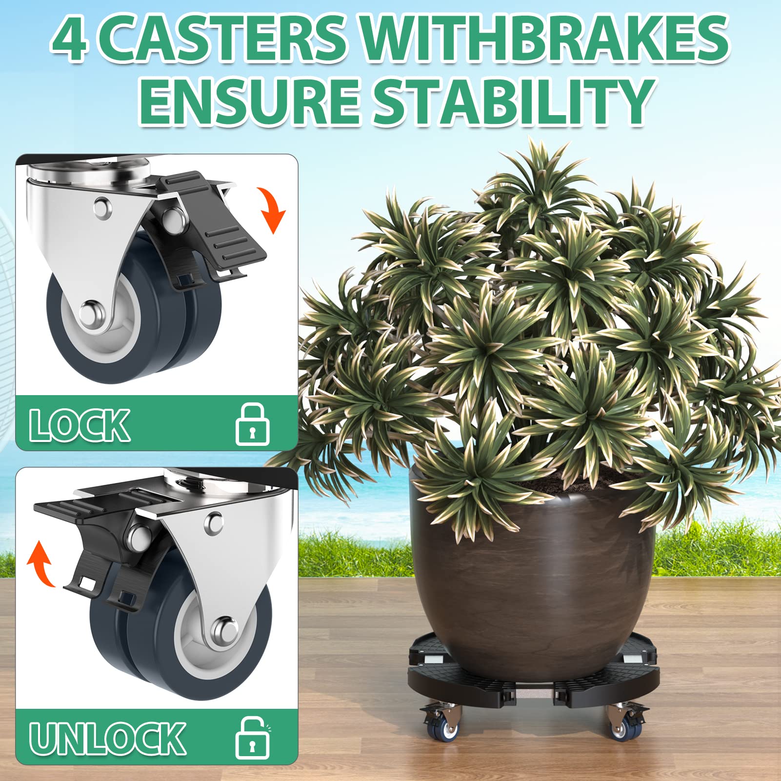 VANCASTLE plant caddy silent-pp wheels protect floors while rolling smoothly.