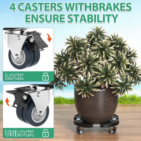 VANCASTLE plant caddy silent-pp wheels protect floors while rolling smoothly.