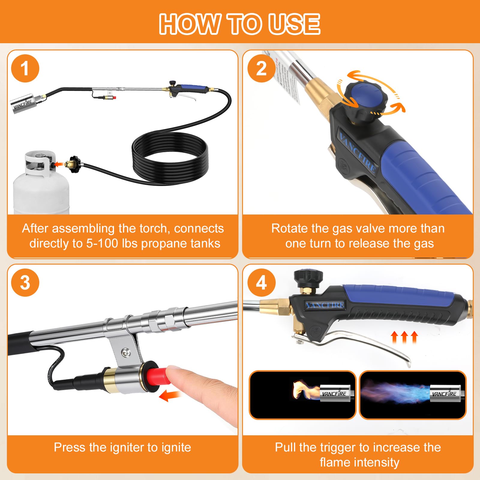 VANCFIRE CSA certified torch with 10 ft hose for flexible outdoor tasks