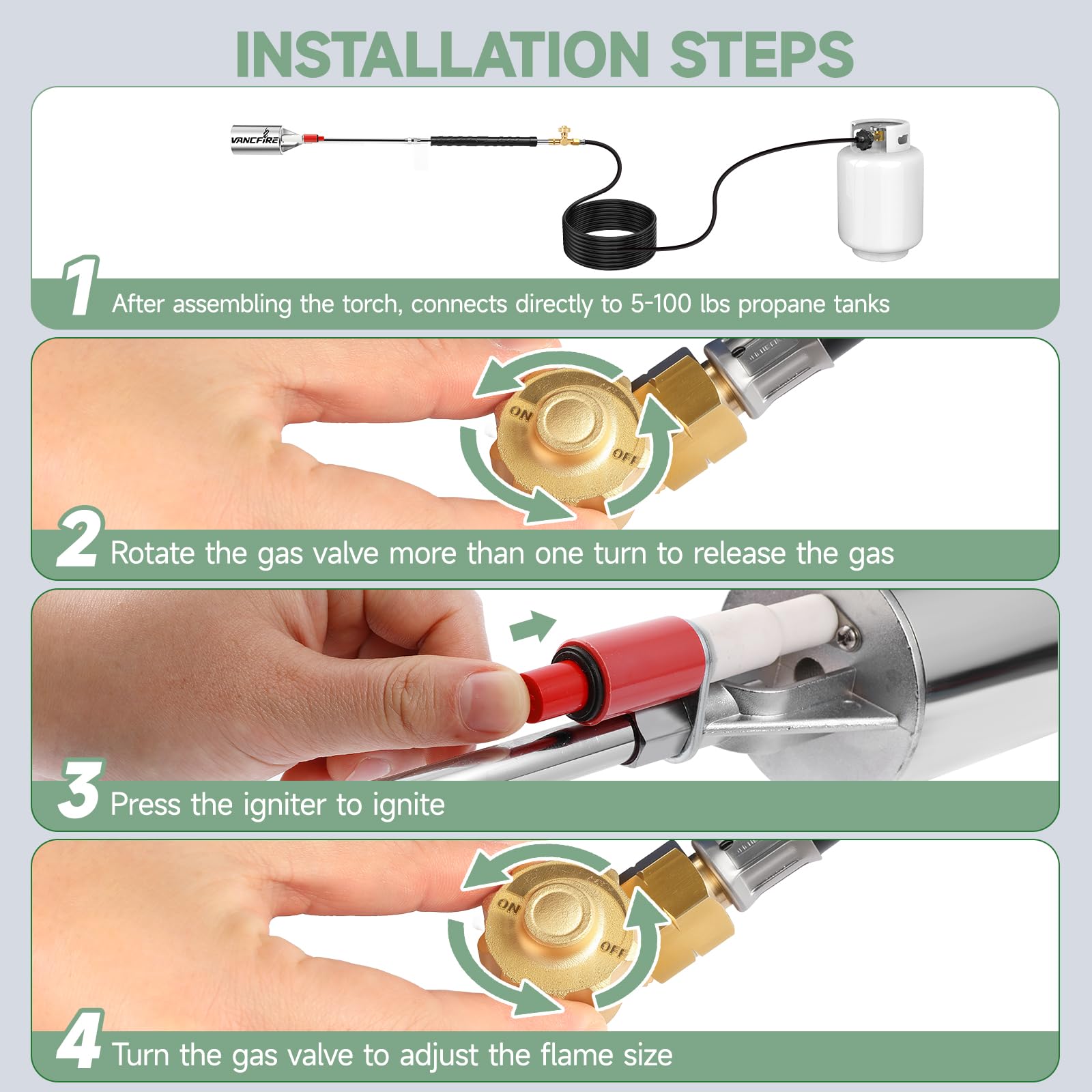VANCFIRE brass gas control valve lets you easily adjust the flame.