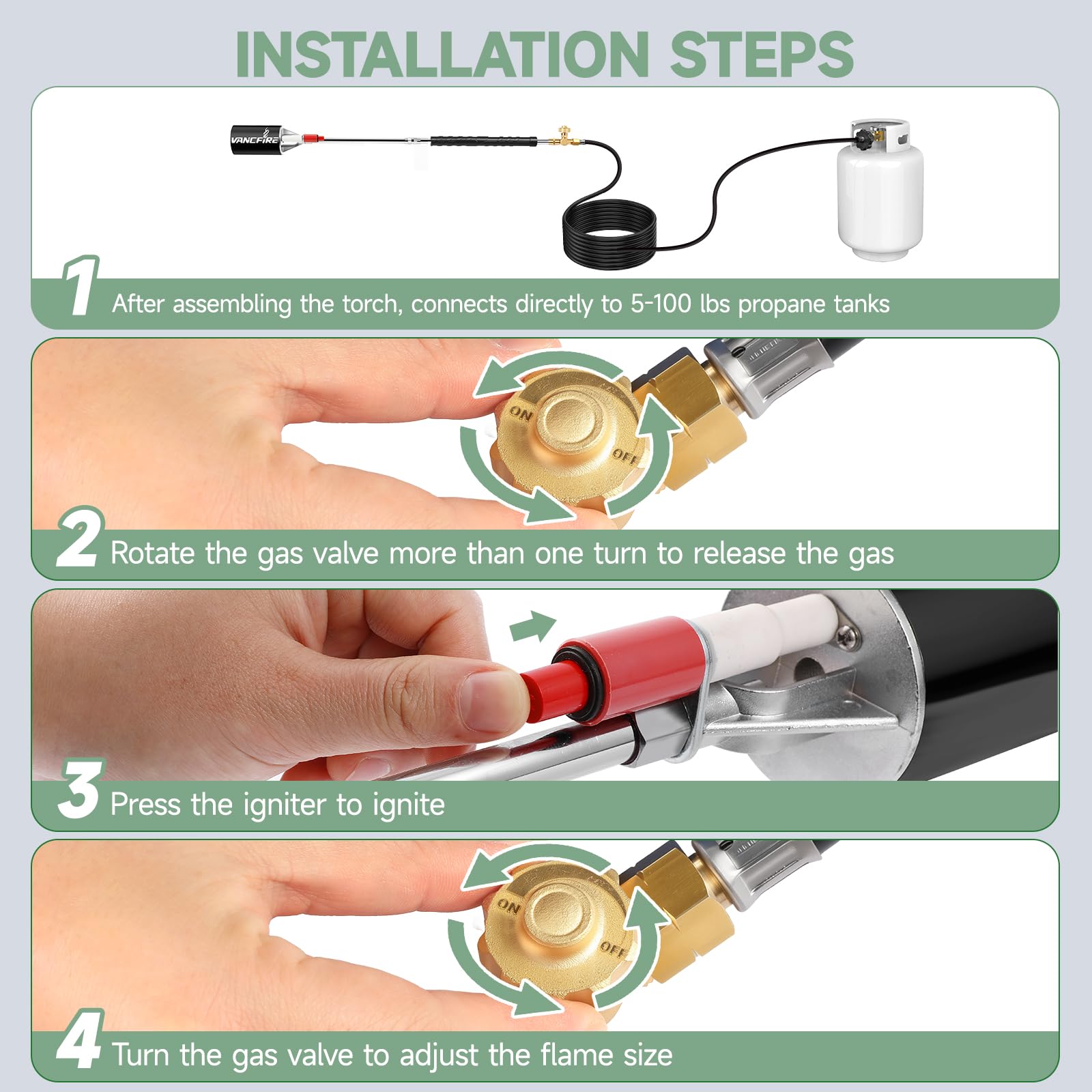 VANCFIRE multipurpose weed torch enables chemical-free weed control