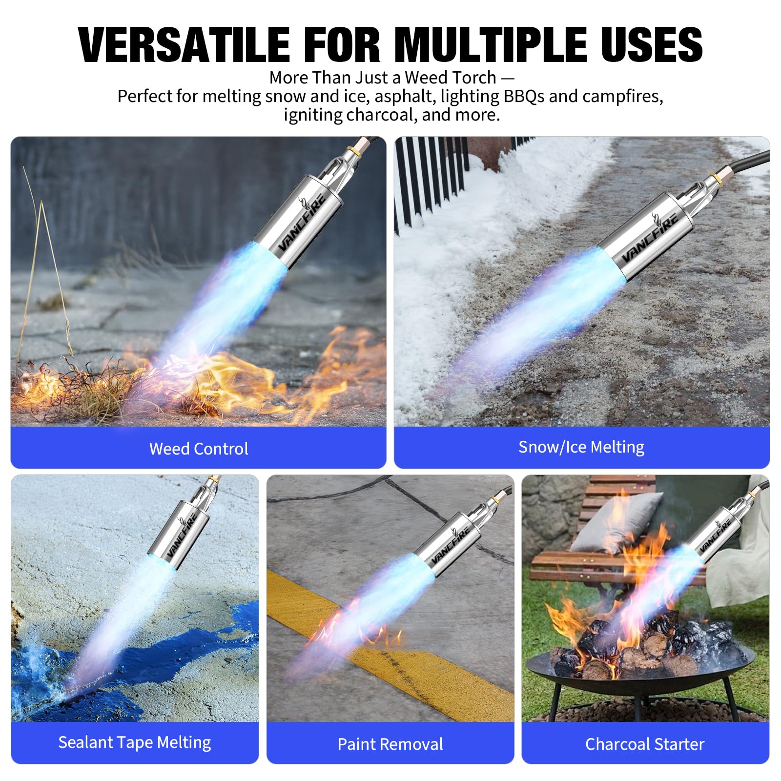 VANCFIRE propane torch wide nozzle delivers steady heat for fast results
