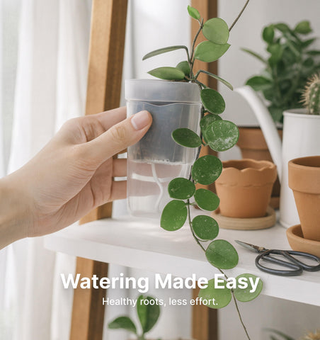 Vandorelle outer pot water level view enables easy refills.