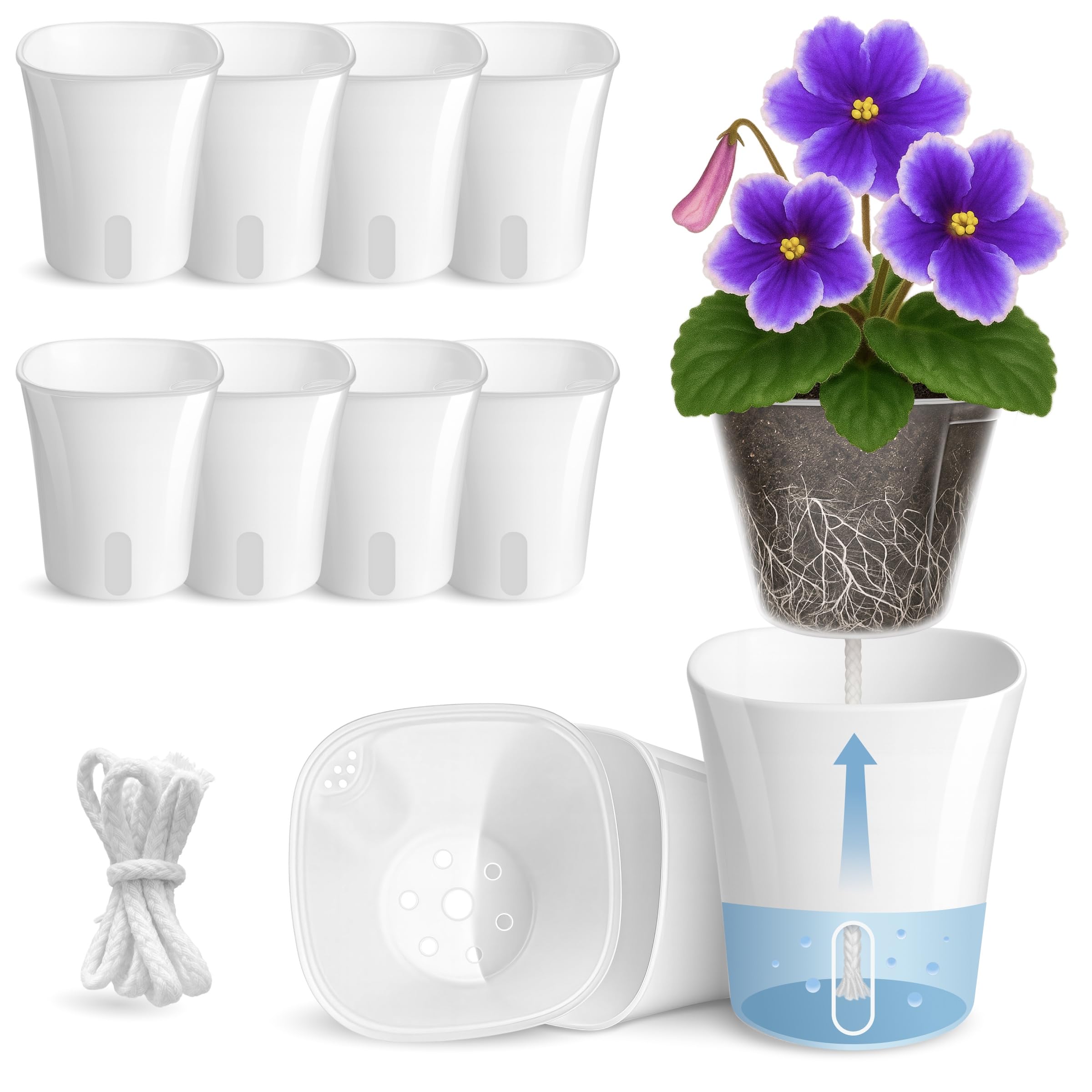 Vandorelle 3-inch self-watering pot with clear inner cup for root monitoring.