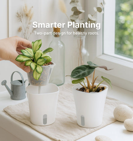 Vandorelle 3-inch pot with top refill design for easy watering.