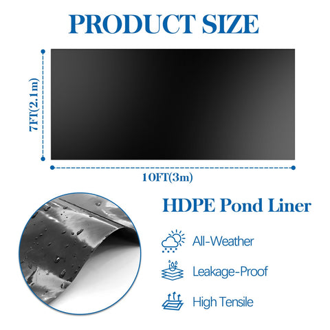 VANITURE HDPE pond liner 7x10ft rolled for easy installation and custom sizing