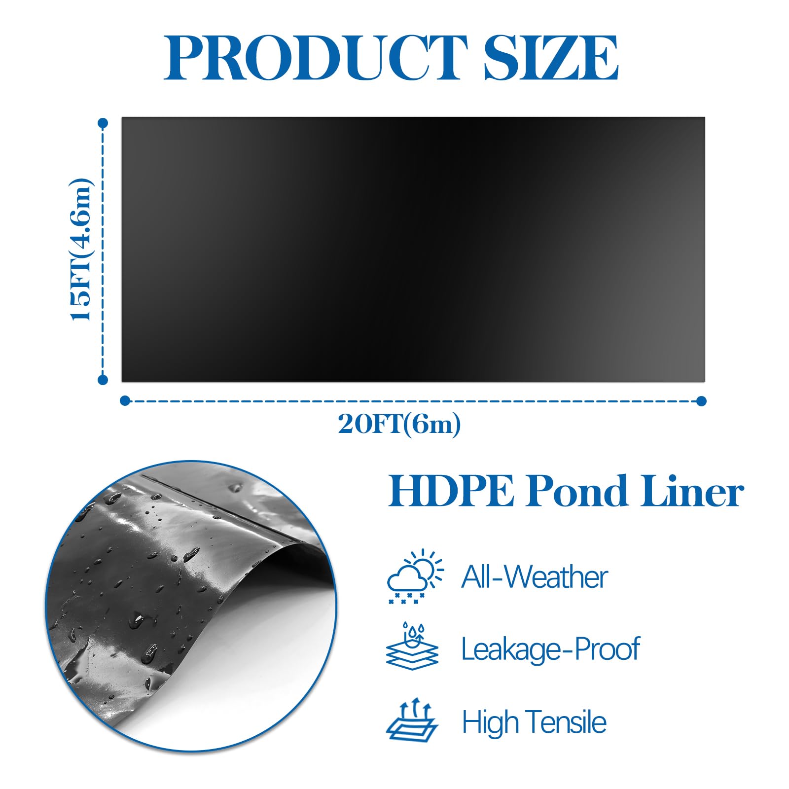 VANITURE HDPE close-up shows tear-resistant, flexible material for durable pond projects