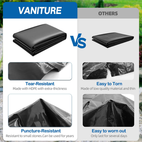 VANITURE easy-cut liner being trimmed demonstrates simple fit for irregular pond shapes