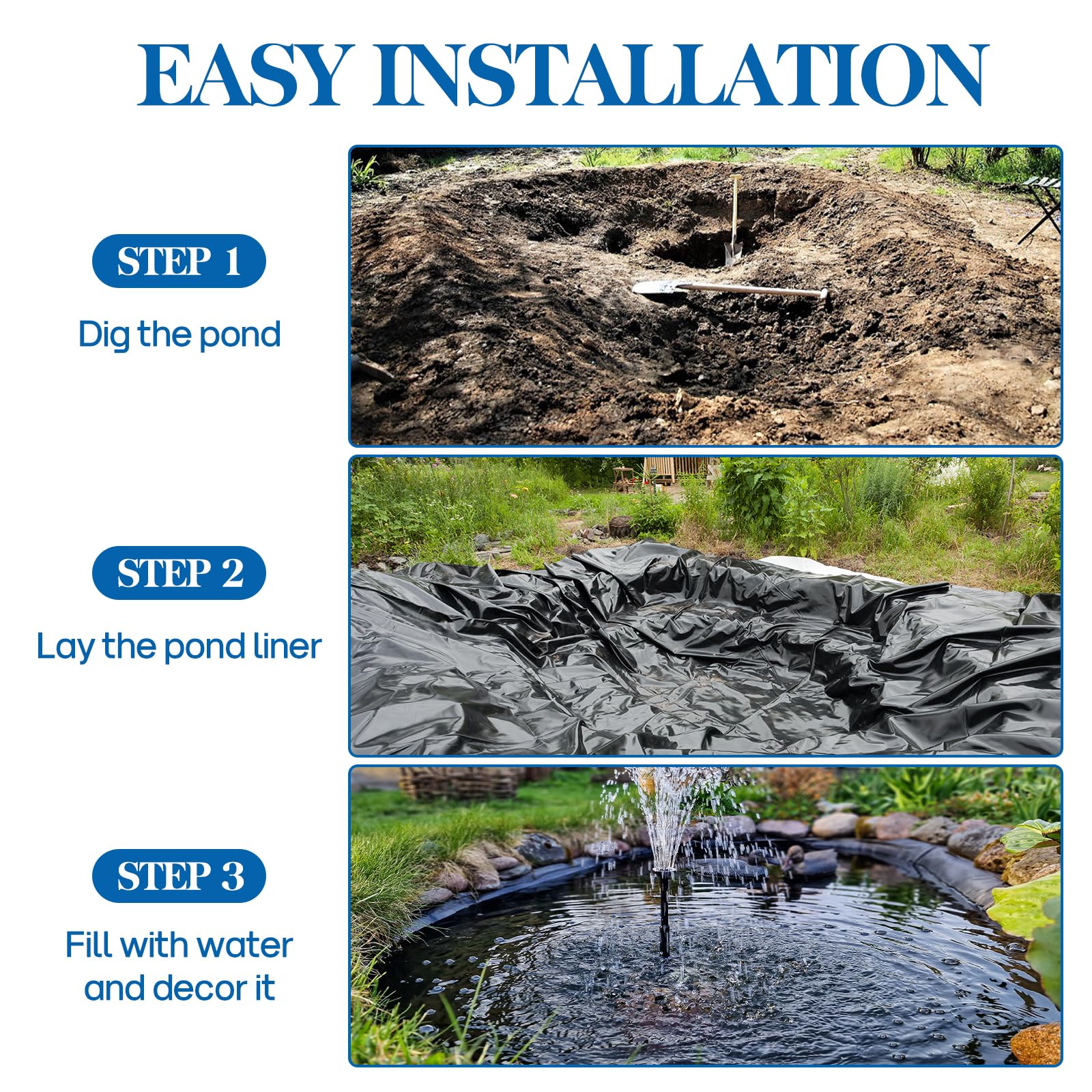 VANITURE pond liner installed under a waterfall for a polished look