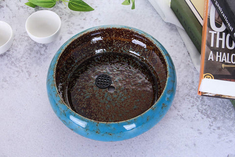 VanEnjoy 7.3-inch round blue planter with bonsai options.