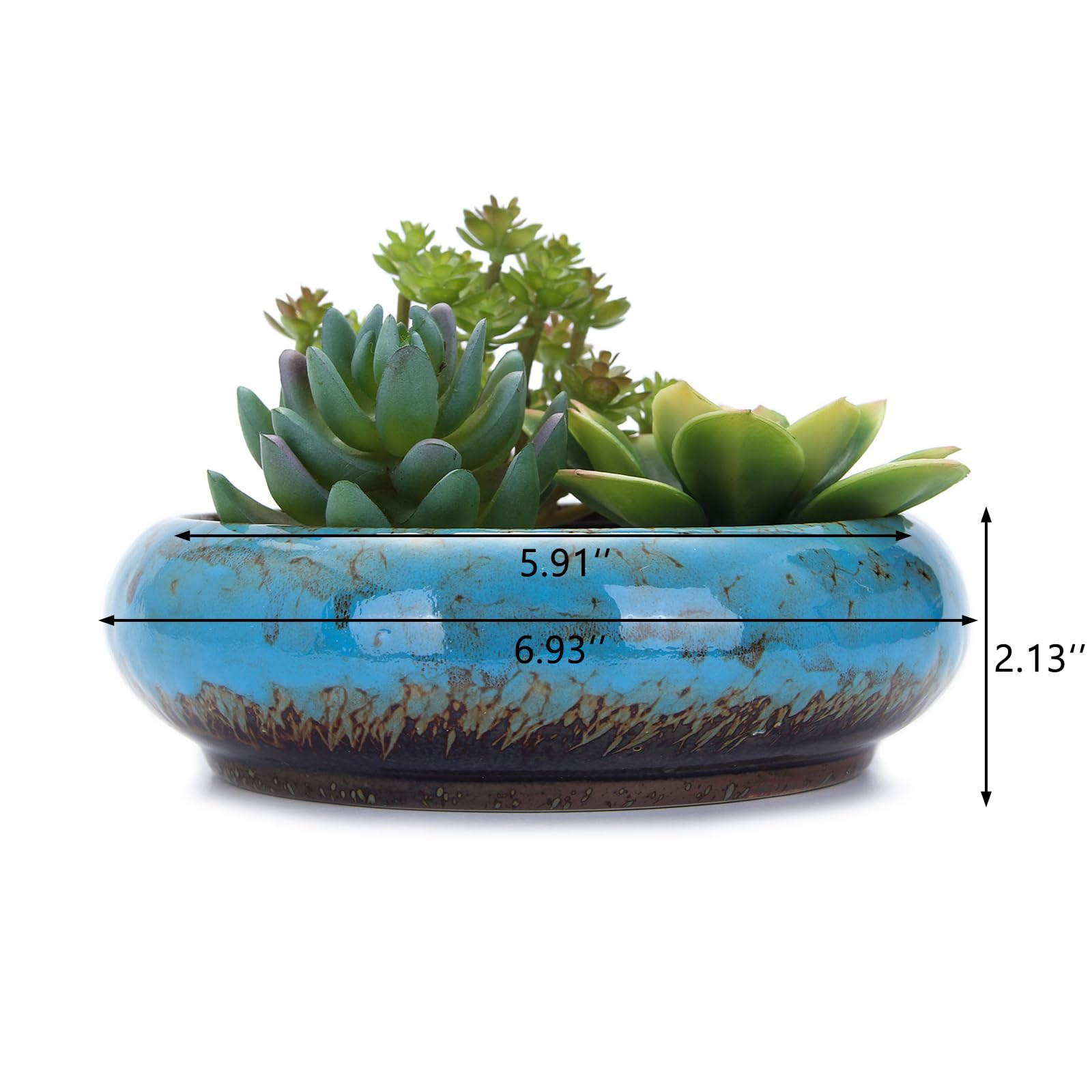 VanEnjoy 7.3-inch round blue planter close-up showing rich glaze.