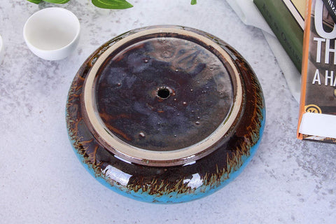 VanEnjoy 7.3-inch round blue planter on windowsill showcase.
