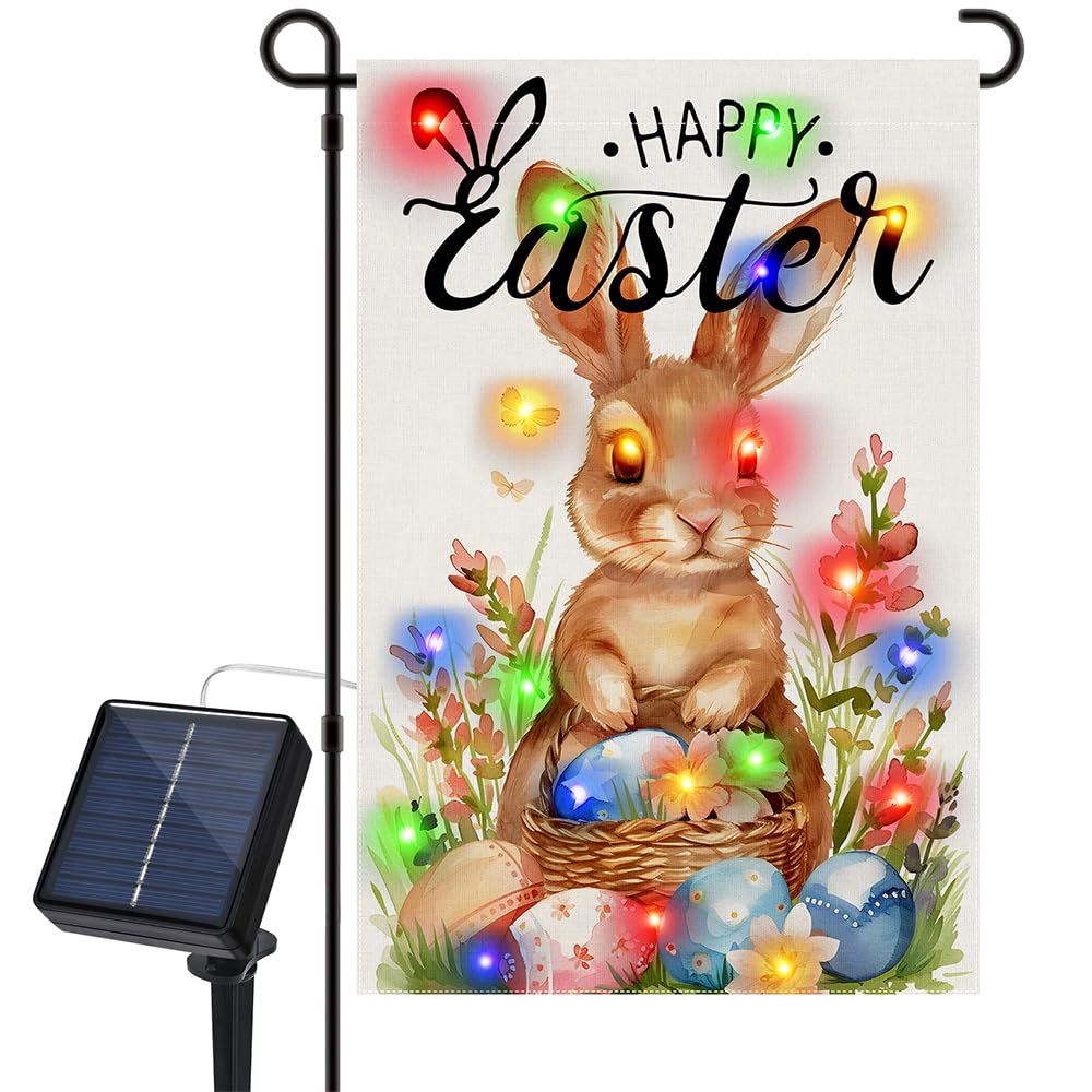 Vanleonet Easter flag featuring a bunny and flowers, ideal for outdoor Easter celebrations.