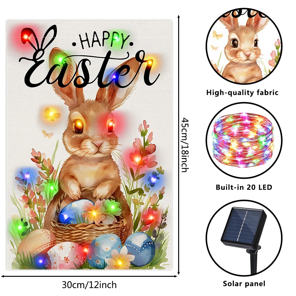 Vanleonet solar-powered flag with decorated eggs, perfect for dusk garden ambiance.