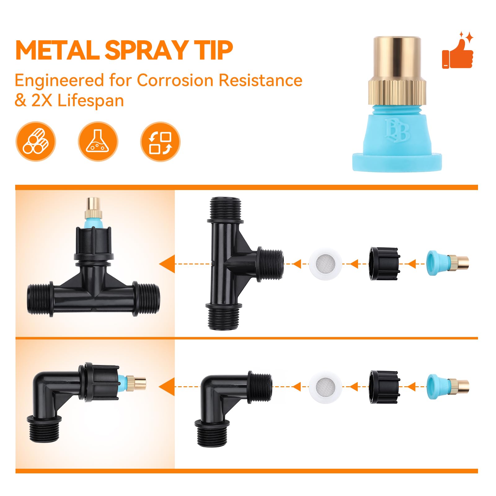 Direct 3/8-inch brass fitting enables secure hose connection
