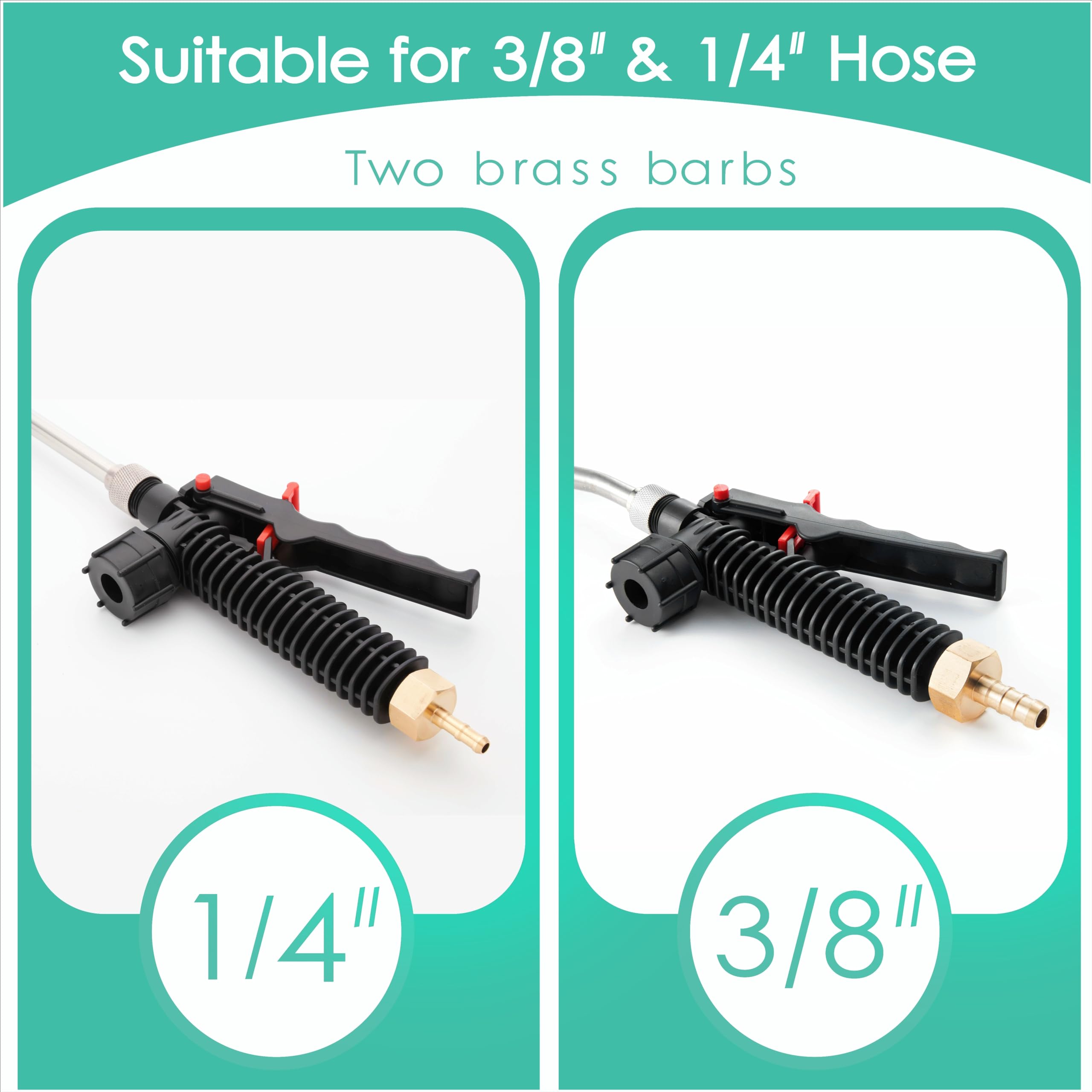 VANPET wand shows brass barbs compatible with 3/8 and 1/4 hoses