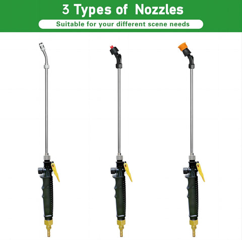 Brass barb fittings on VANPET wand compatible with 3/8 and 1/4 inch hoses.