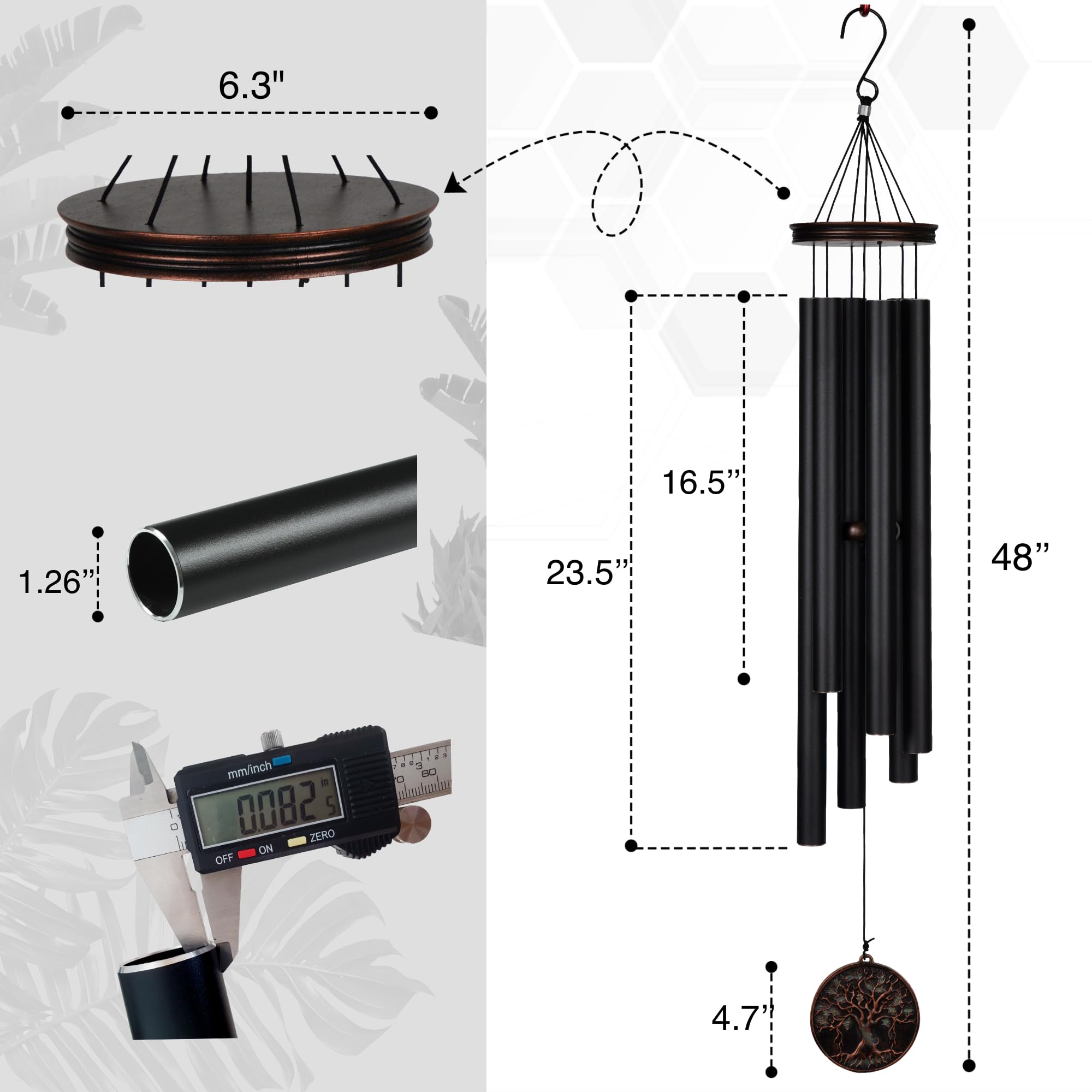 Vanquer large outdoor wind chime in vintage black enhances backyard decor