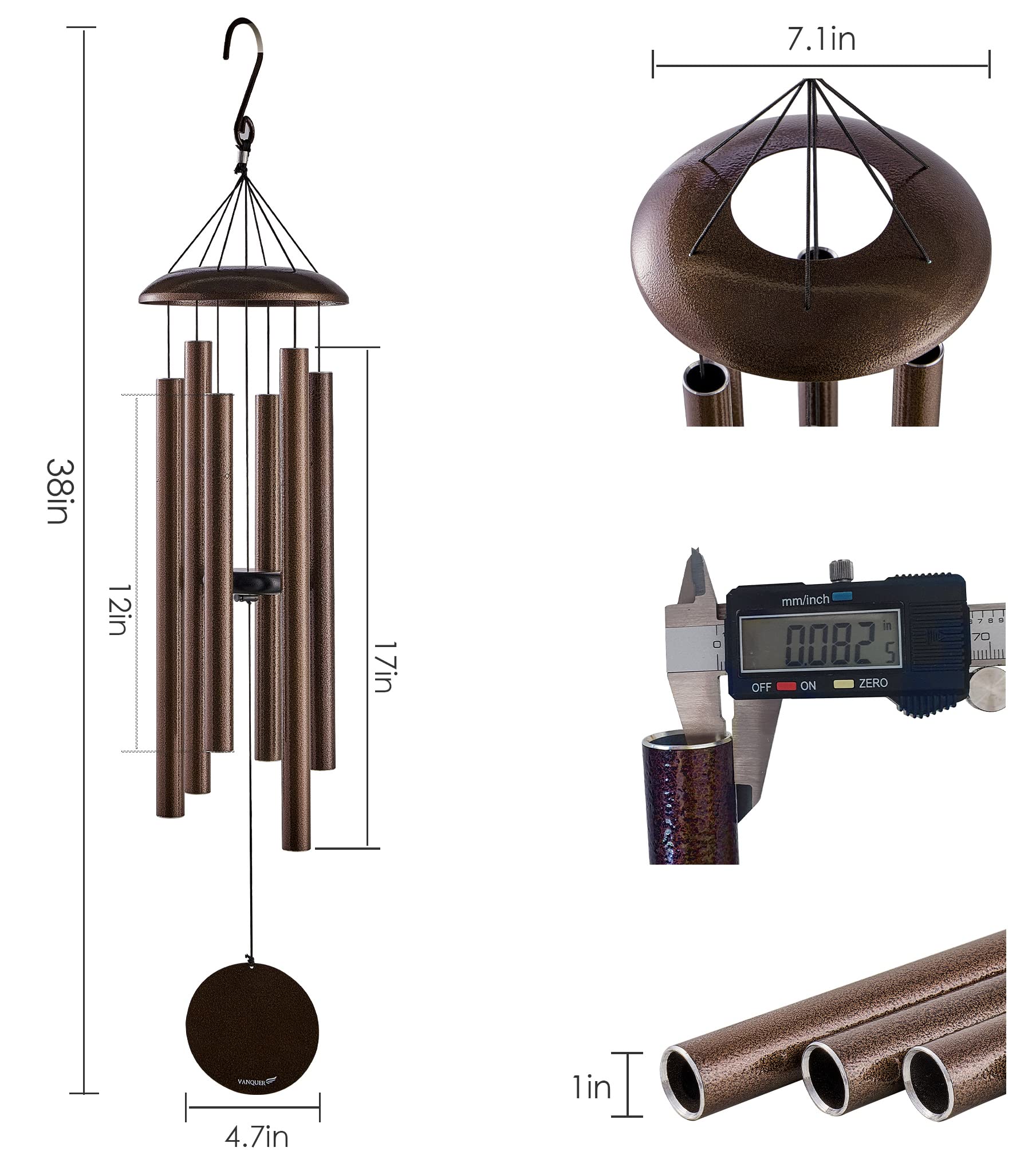 Vanquer wind chimes six tubes tuned to pentatonic G major for relaxing melody.