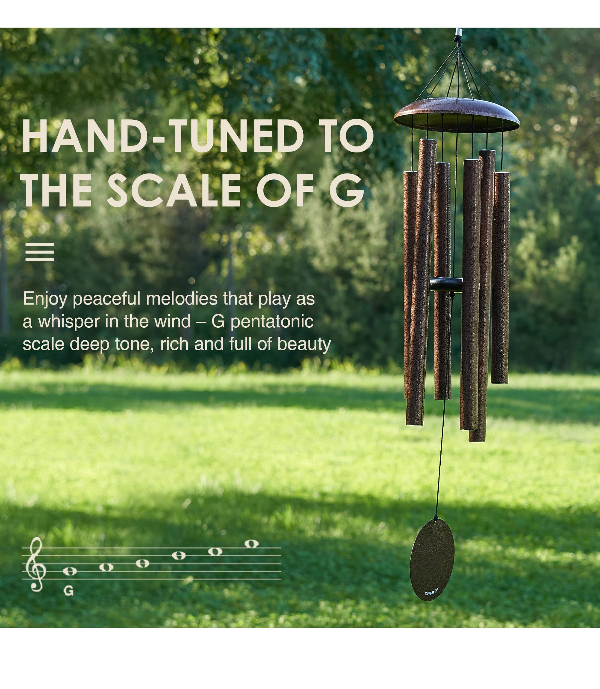 Vanquer wind chimes bronze-glossy finish with black veins for elegant decor.