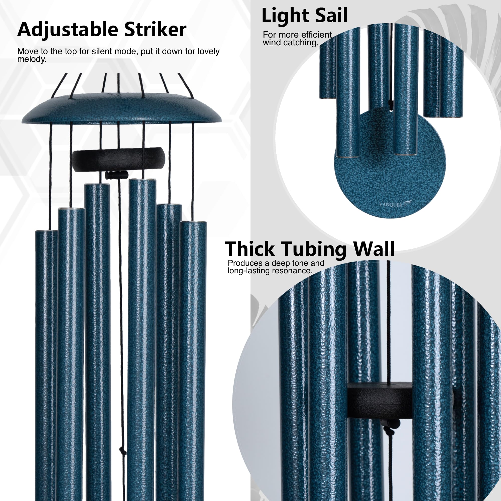 Garden setup with Vanquer wind chimes adds calming sound and elegant decor.