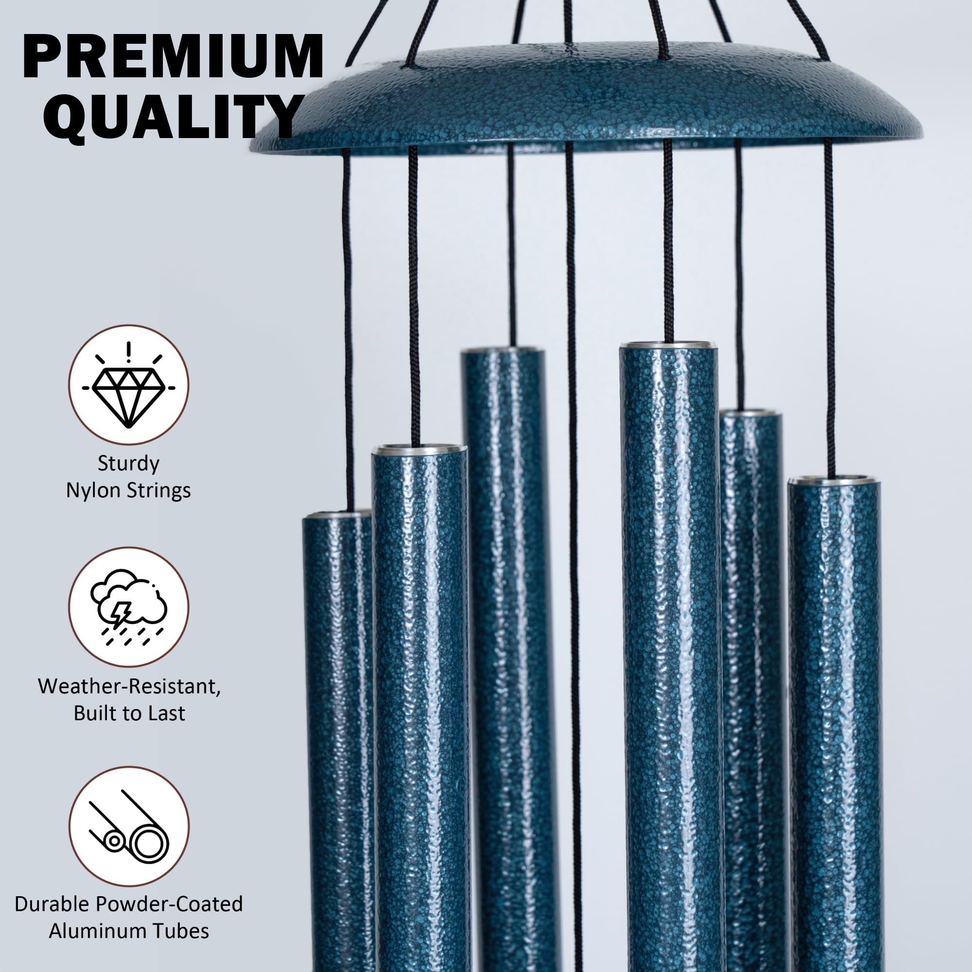 Hanging on a porch, Vanquer chimes invite tranquil outdoor moments.