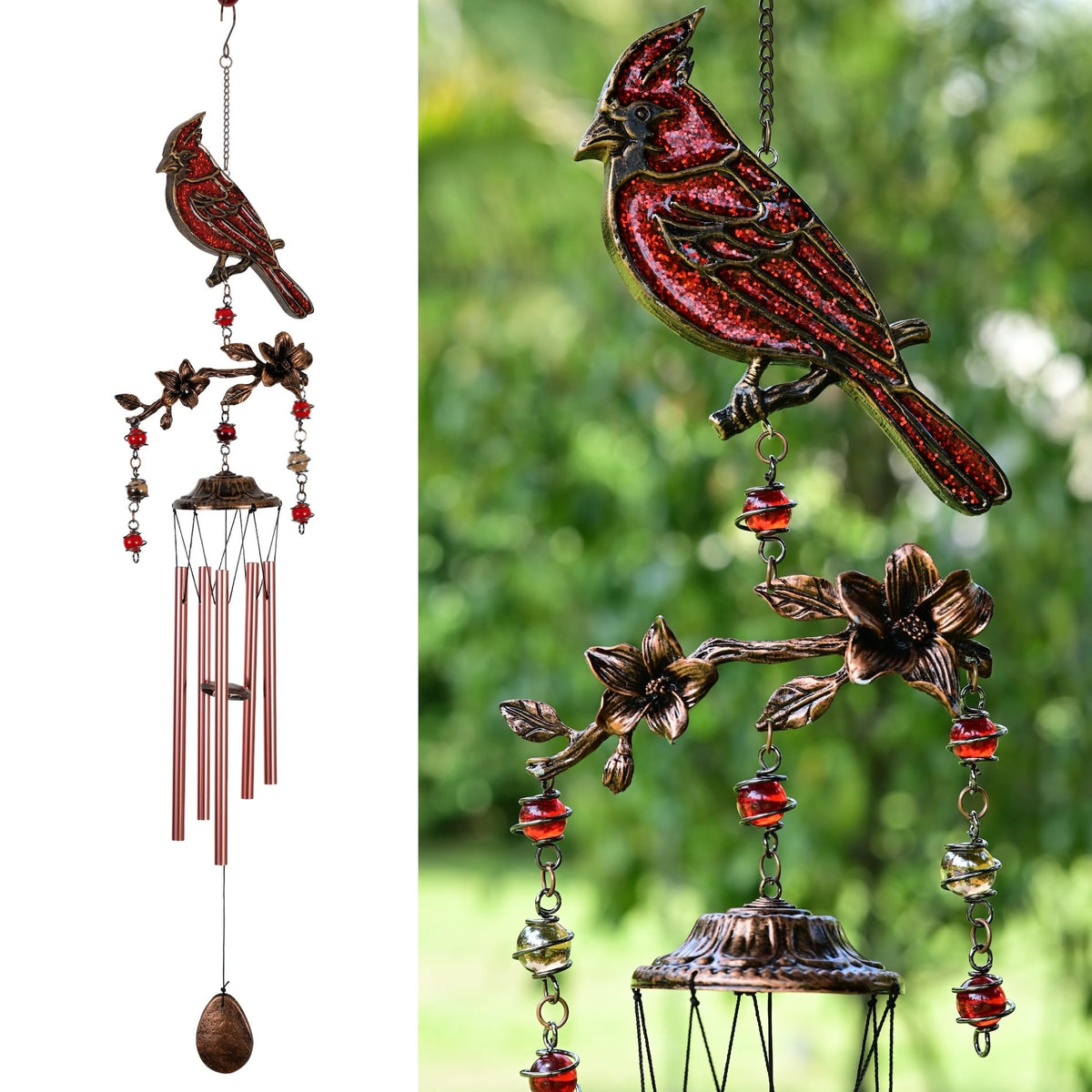Vanquer wind chimes outdoor cardinal glitter resin brighten gardens with calming tones