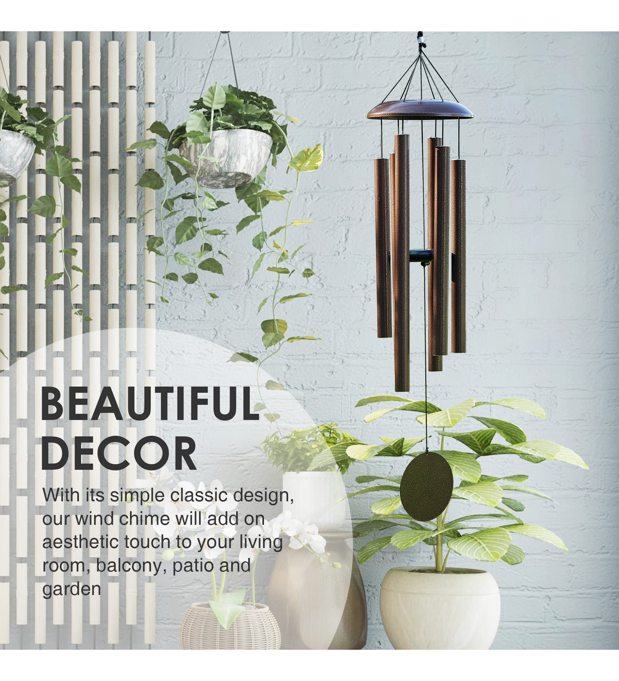 Vanquer wind chimes in an outdoor garden setting as decorative focal point.