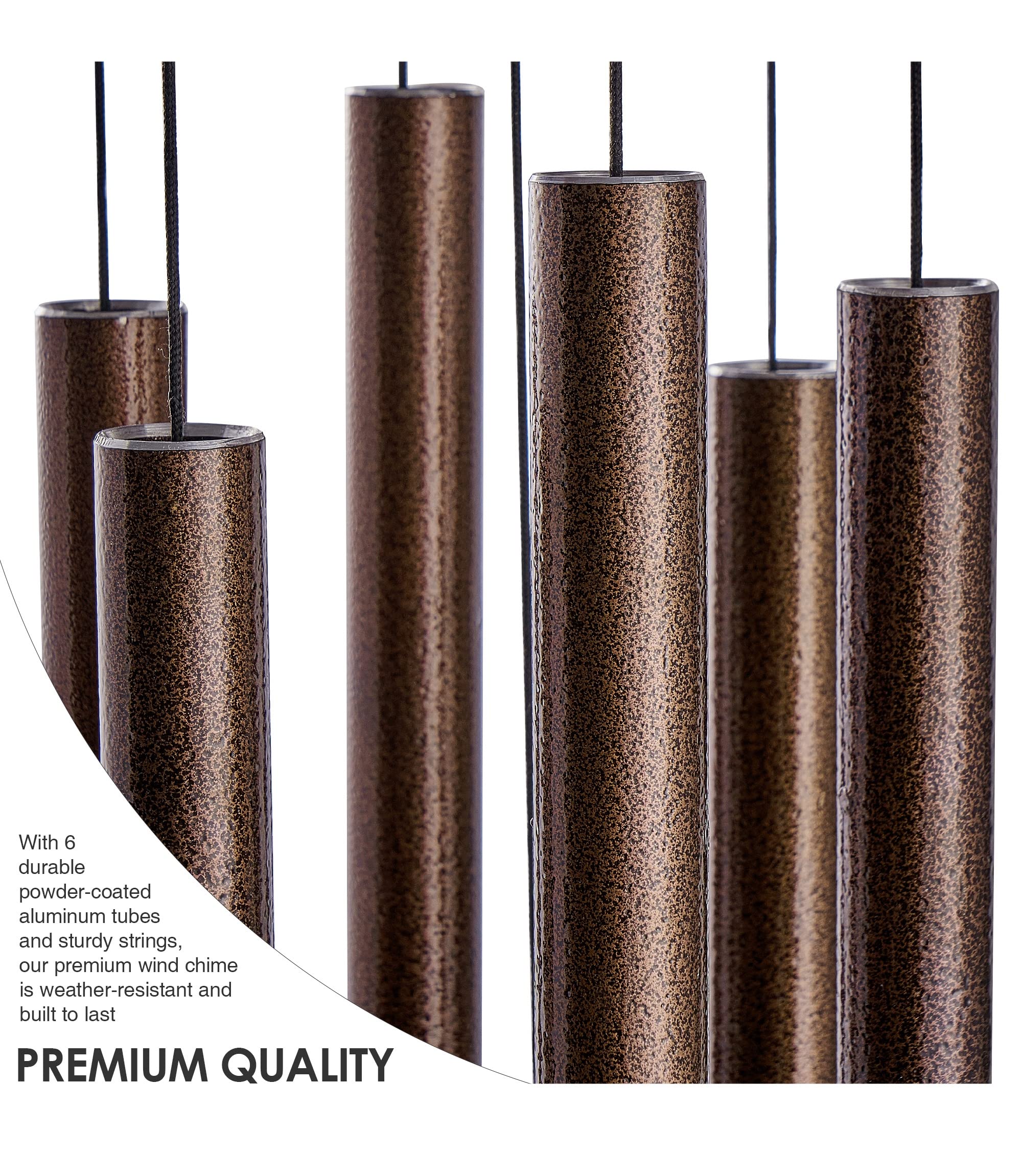 Vanquer wind chimes showing wooden striker for durable sound production.