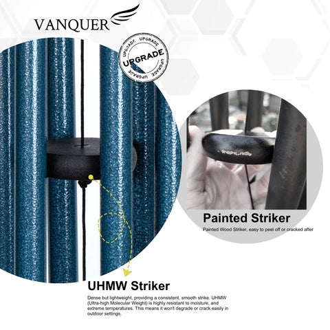 Blue Vanquer wind chimes decorate yard while withstanding heat and humidity.