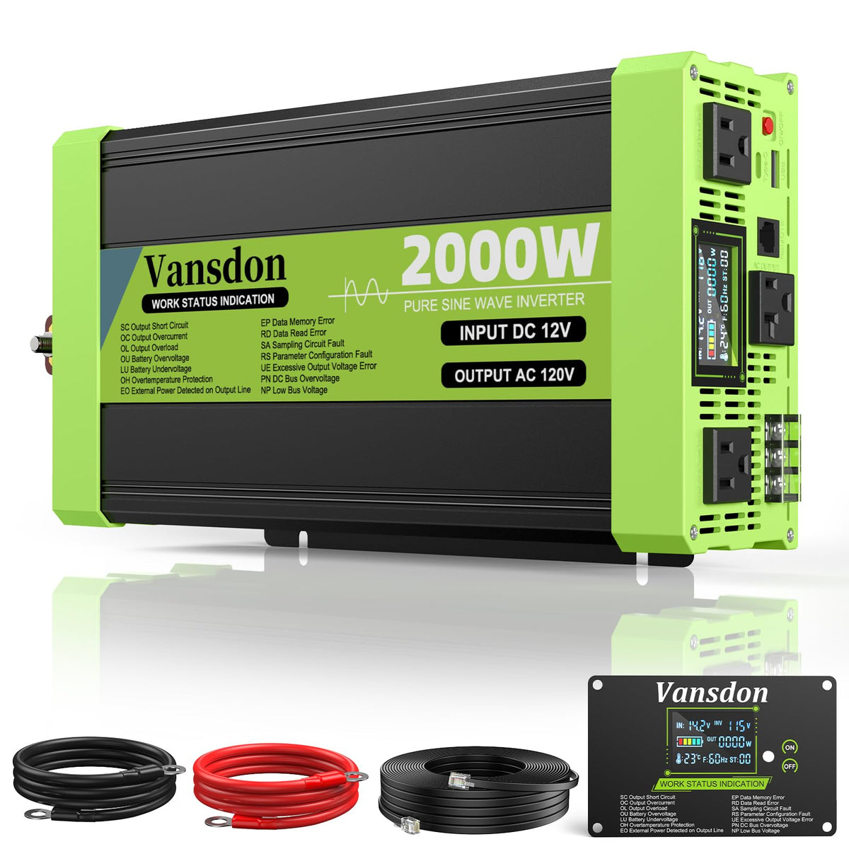 Vansdon 2000W inverter front view for RV-ready power