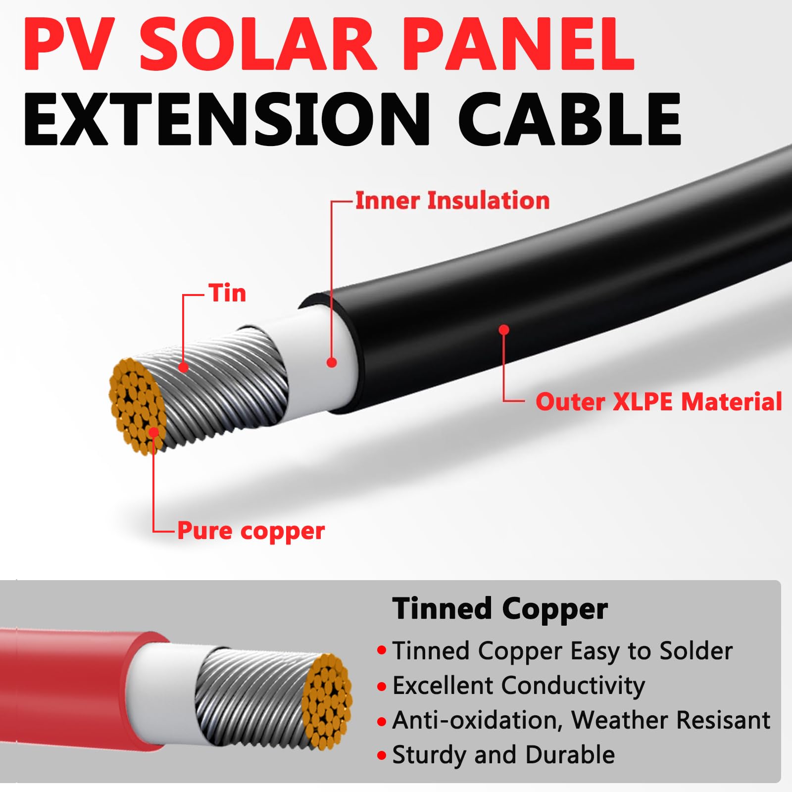 Vansdon 30ft black solar cable with secure locking connectors