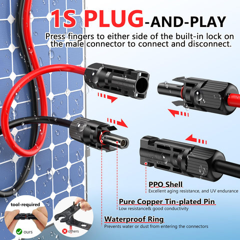 Vansdon easy-lock ends on solar extension for quick, tool-free connections