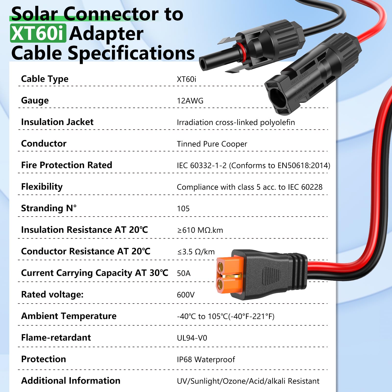 Vansdon high-efficiency XT60i cable reduces power loss during charging.