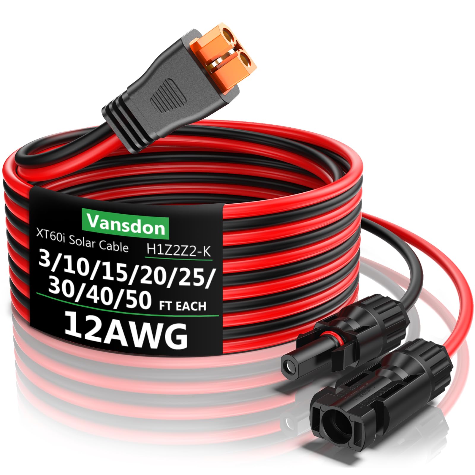 Vansdon solar to XT60i extension cable ready for RV and solar generator connections.