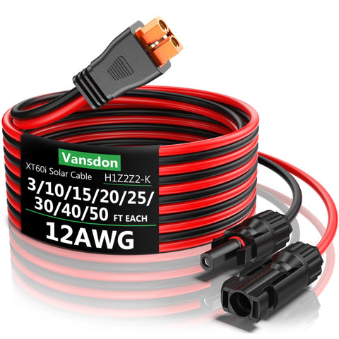 Vansdon solar to XT60i extension cable ready for RV and solar generator connections.