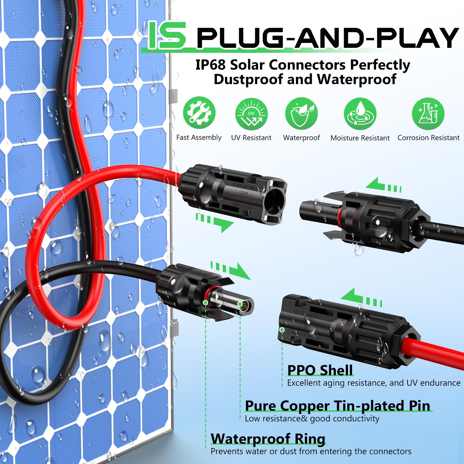 Vansdon XT60 extension cable 10ft for flexible solar connections