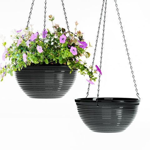 Vanslogreen 2-pack hanging planter with glazed black finish for indoor and outdoor décor.