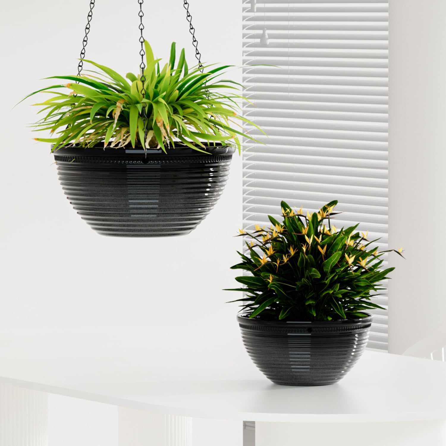 Vanslogreen hanging planter on windowsill or bathroom with elegant glaze.
