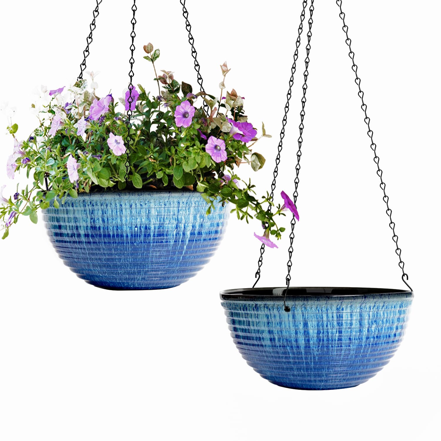 Vanslogreen 2-pack hanging planter in blue glaze enhances indoor or outdoor decor