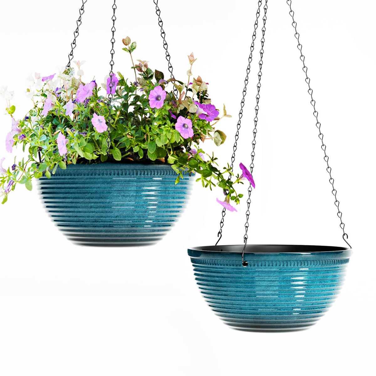 Vanslogreen 2 pack glazed blue hanging planters, front view for stylish indoor and outdoor decor.