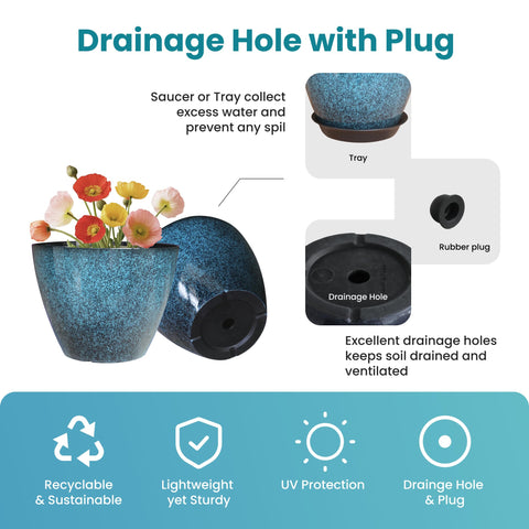 Vanslogreen drainage-hole saucer keeps surfaces clean and helps prevent overwatering