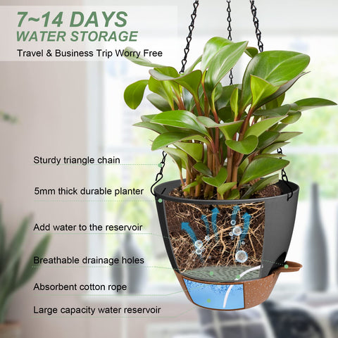 Vanslogreen 6in black self-watering system close view for easy plant care.