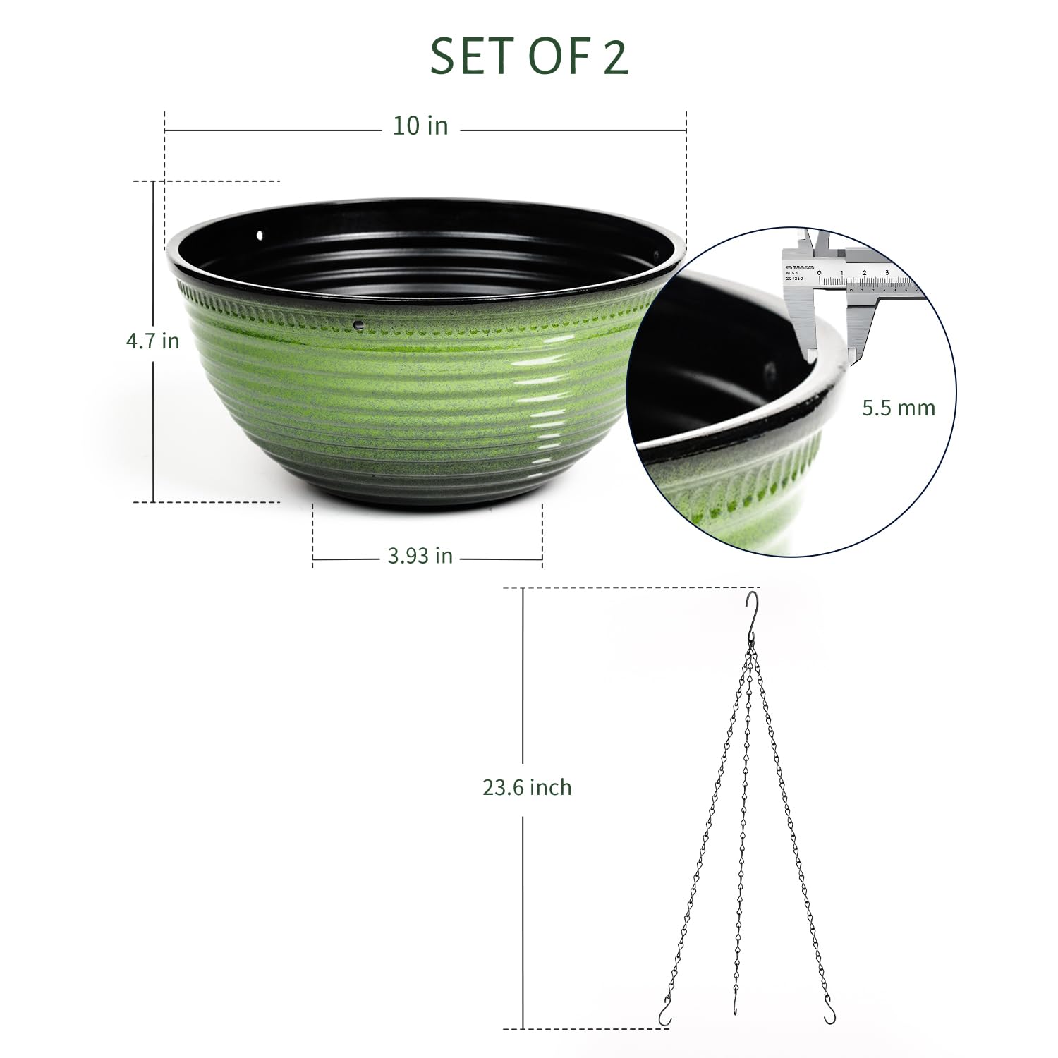 Vanslogreen hanging planter with triangular chain provides secure wall mounting.