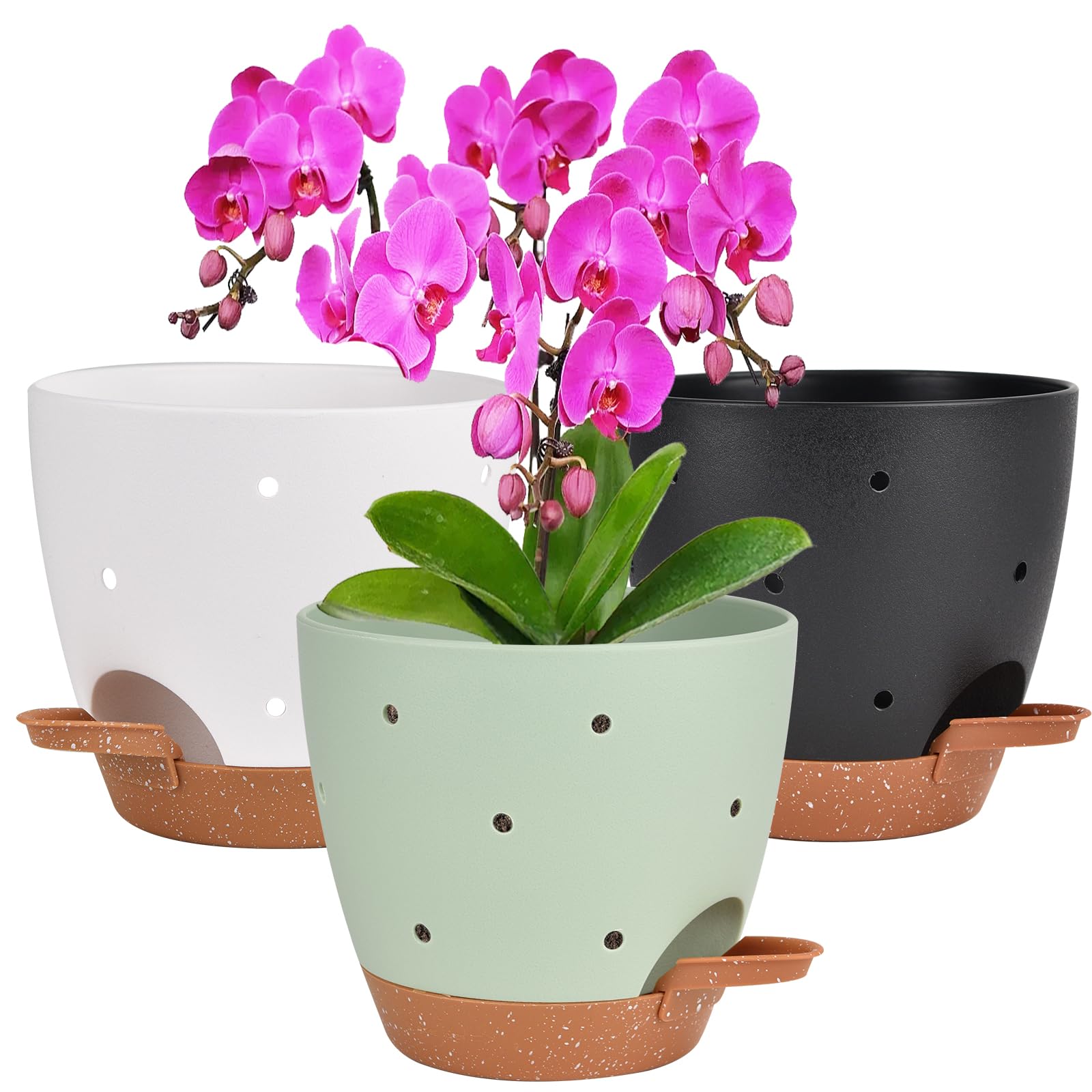 Vanslogreen orchid pot 6inch hole pack with self-watering design for healthier orchids