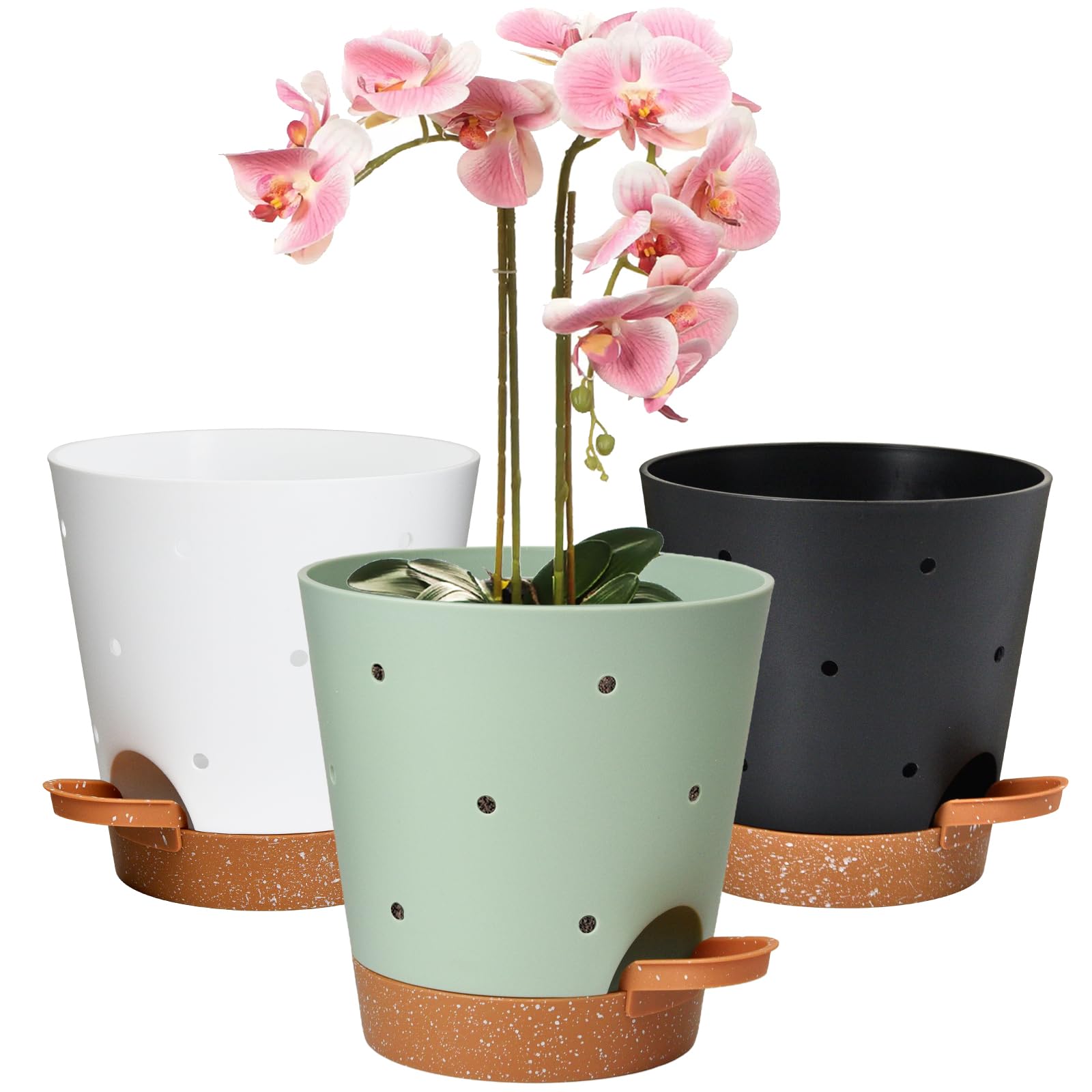 Vanslogreen orchid pot with holes—perforated exterior for better airflow and drainage.