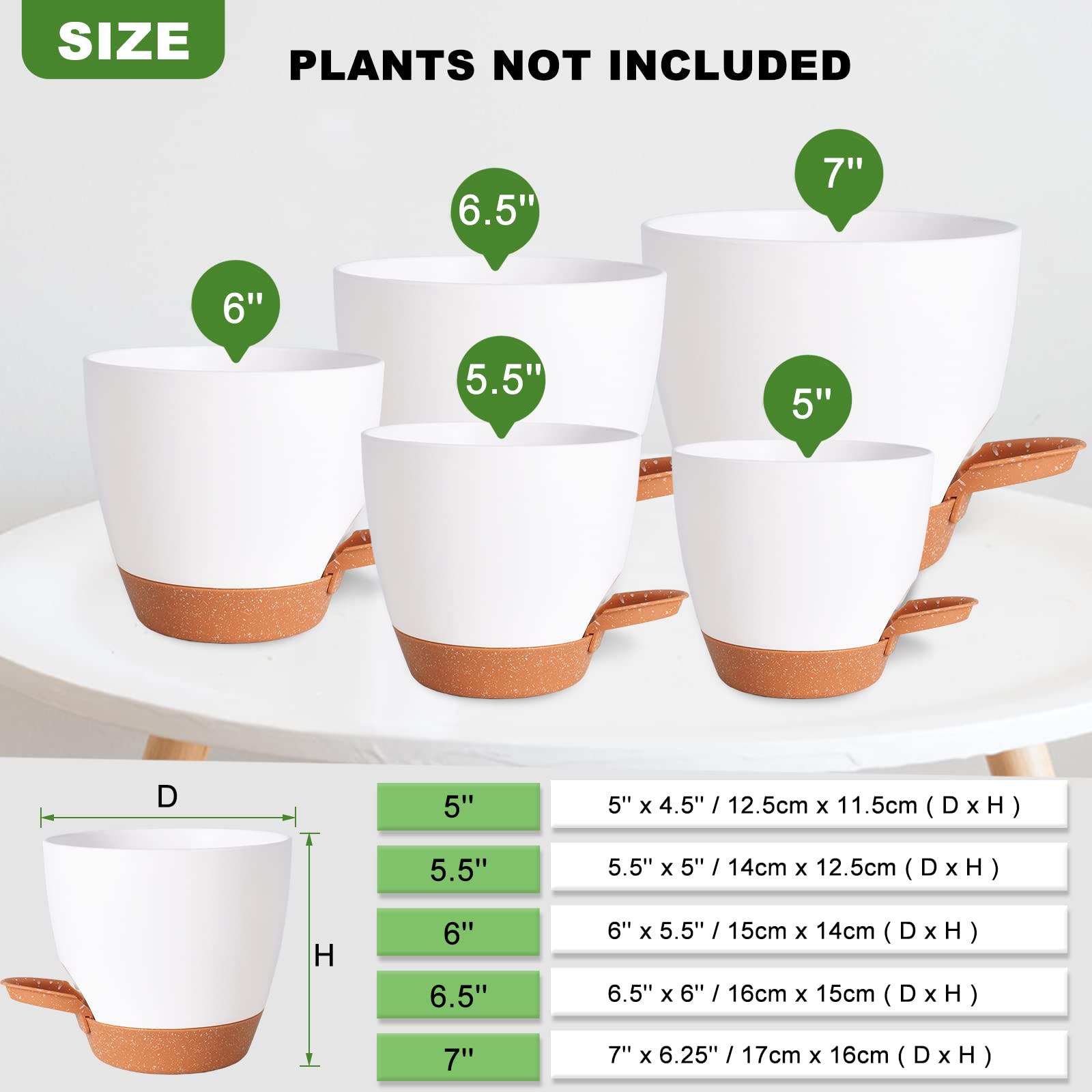 Vanslogreen self-watering pot 5.5-inch white with removable lip